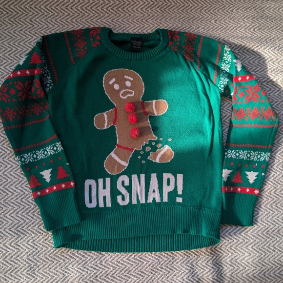 Green Holiday Sweater with Gingerbread Design - Picture 2 of 6